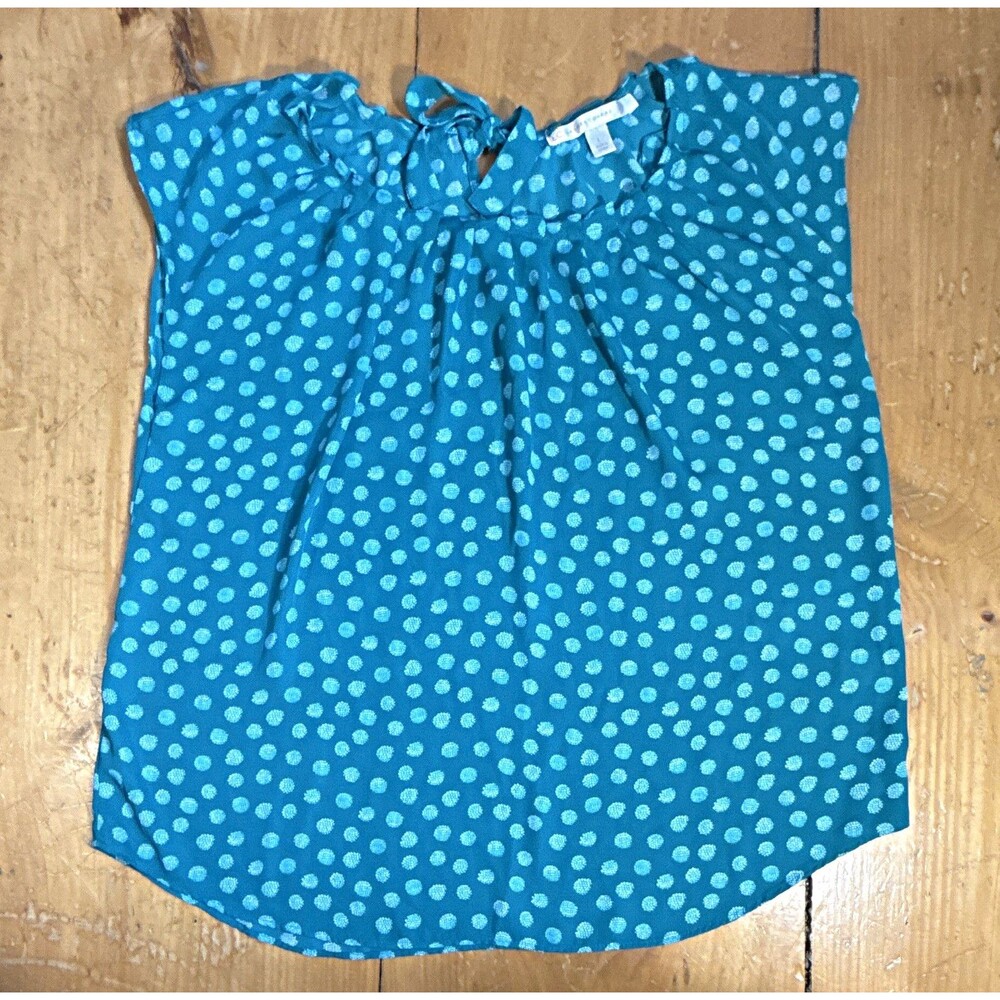 LC Lauren Conrad Women’s Teal Polka Dot V-Neck Woven Tie Sleeveless Blouse L